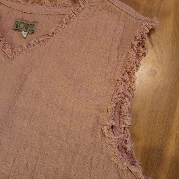 Rowie the Label Fringed Hem Linen Sleeveless V Neck Dress Size Large - Picture 8 of 12